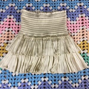 Reset Satin Cream Tiered Mini Skirt Small S smocked